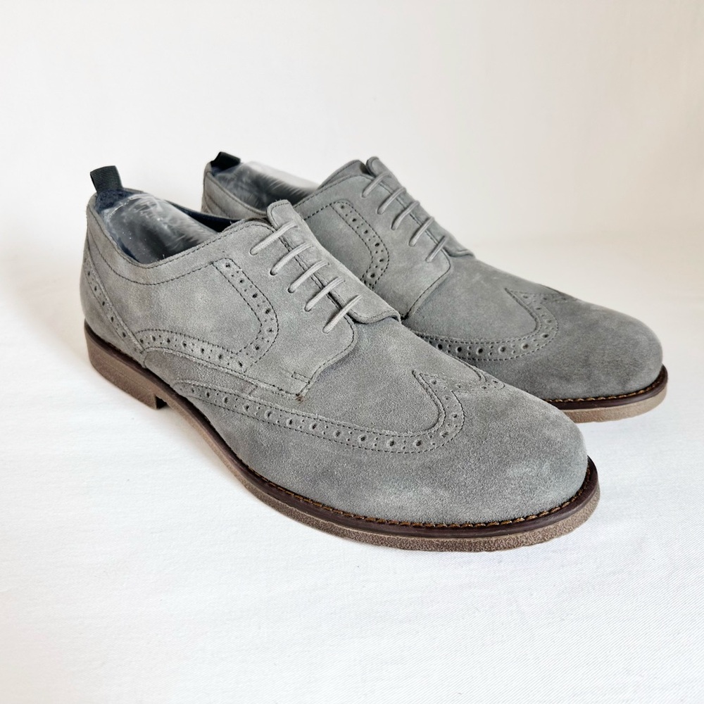 Oak & Rush Men’s 13 Suede Leather Oxford Wingtip Casual Lace-Up Dress Shoe Gray
